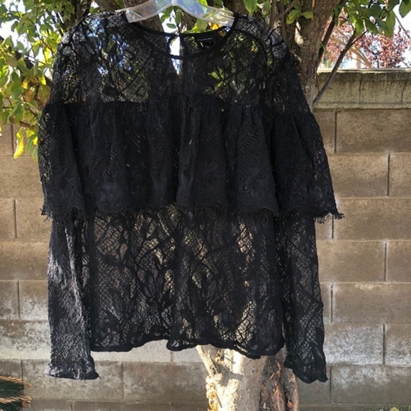 Black Beautiful lace blouse with ruffle xxl - Picture 2 of 11